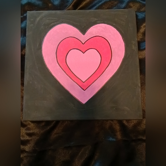 Heart Painting On Canvas Acrylic Painting 12x12" Pink and Black Home Decor New! - Picture 2 of 3